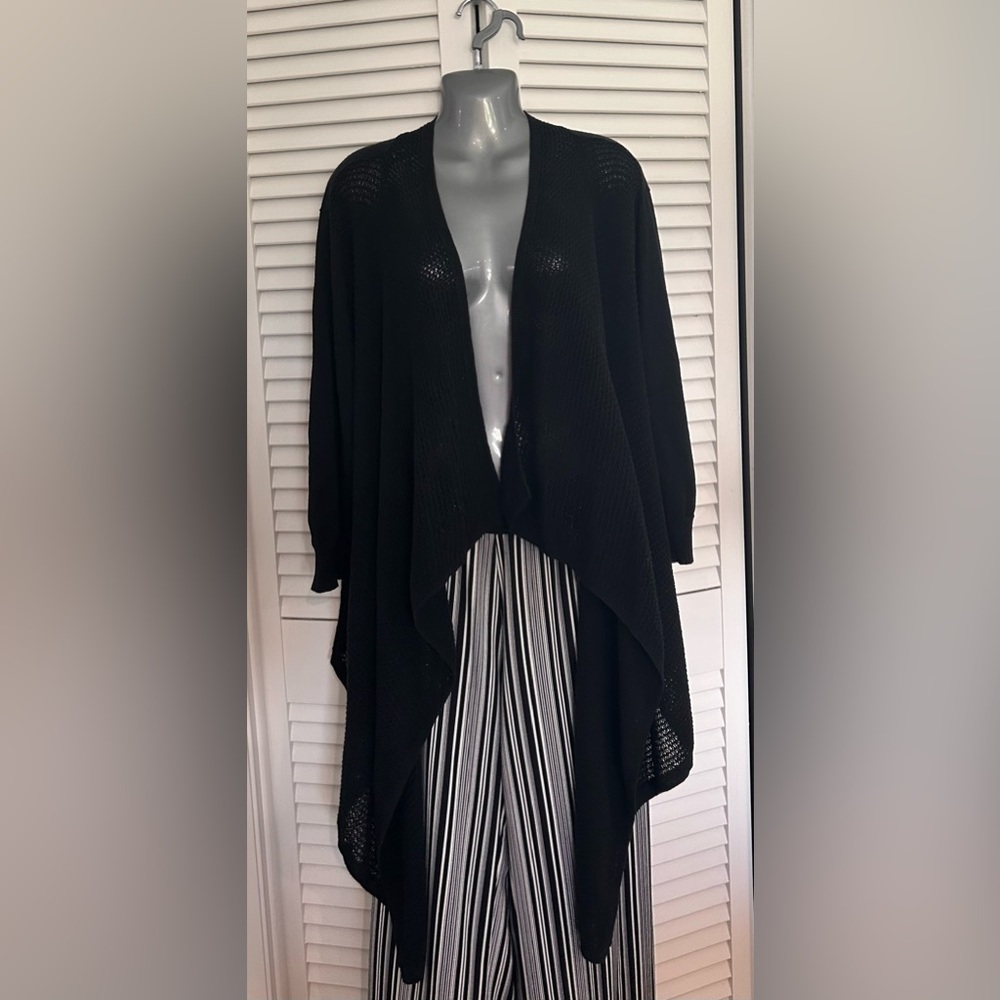 Lauren Ralph Lauren open front black lightweight waterfall sweater 2X